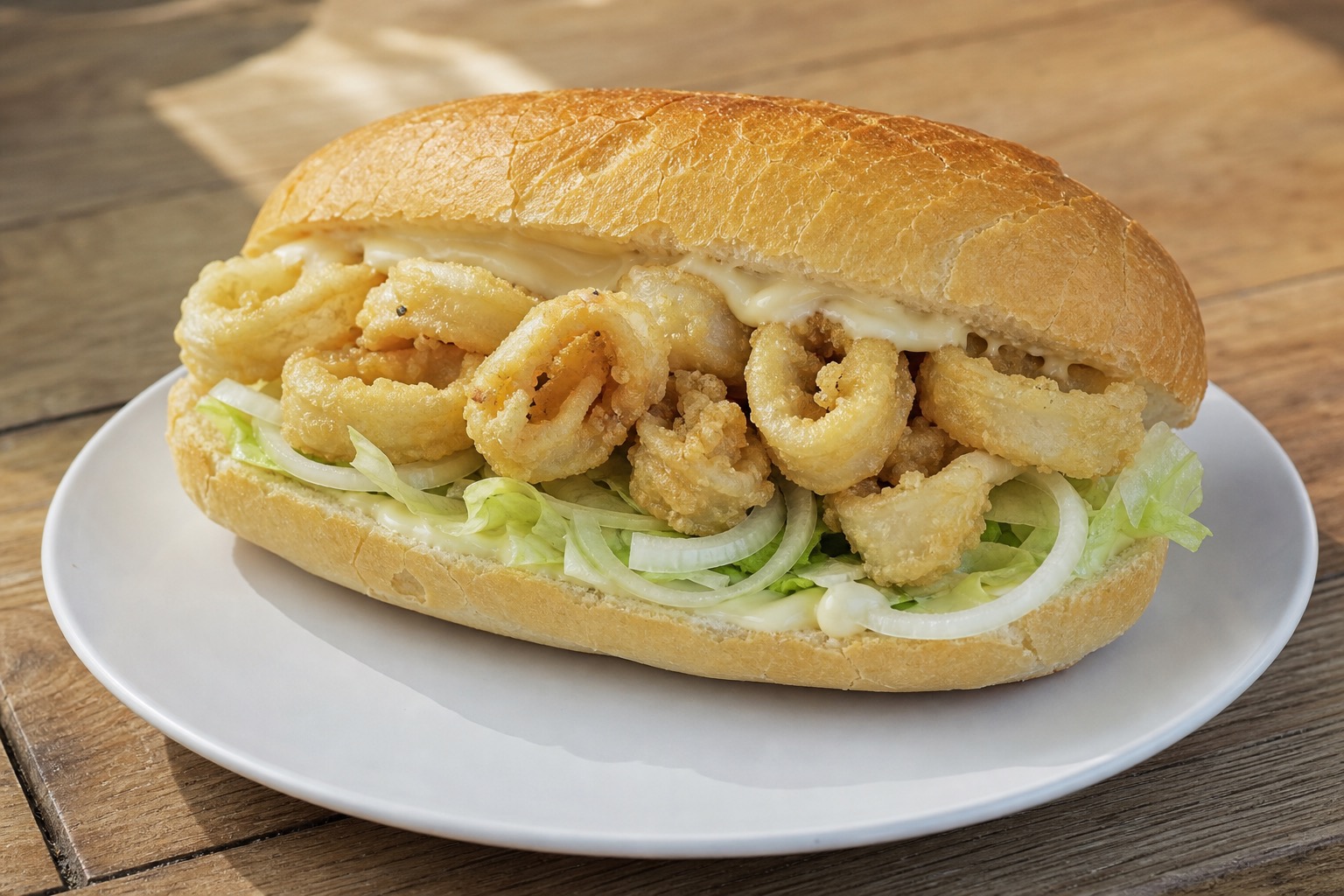 Squid, mayo, lettuce and onion