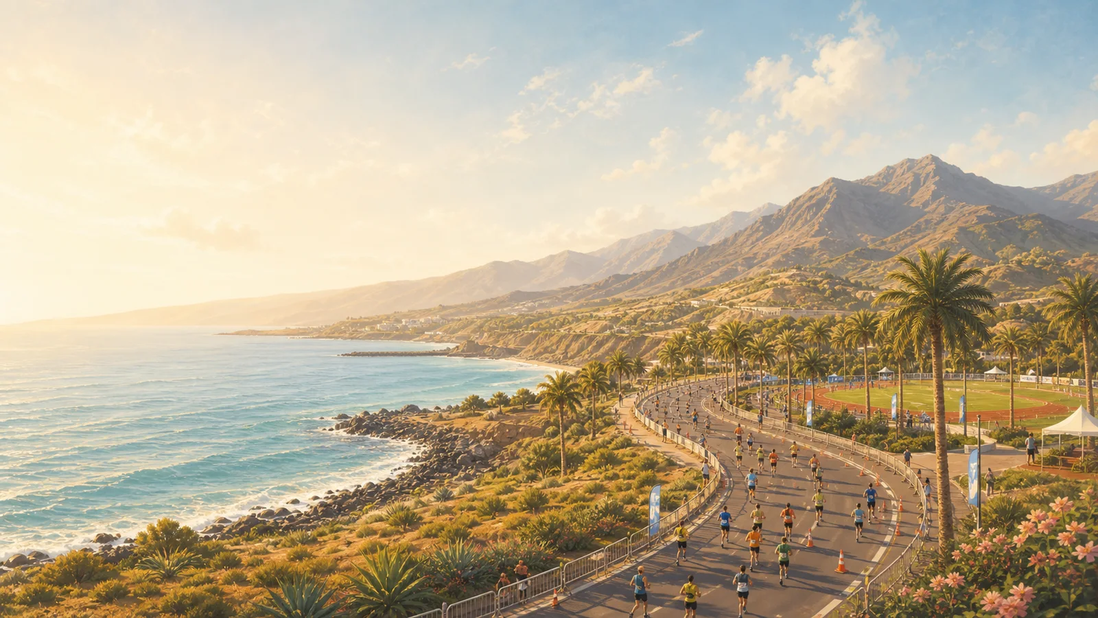 Illustrative PlayaGo event scene for Arona Combined Events Meeting 2026; not exact staging or live conditions.