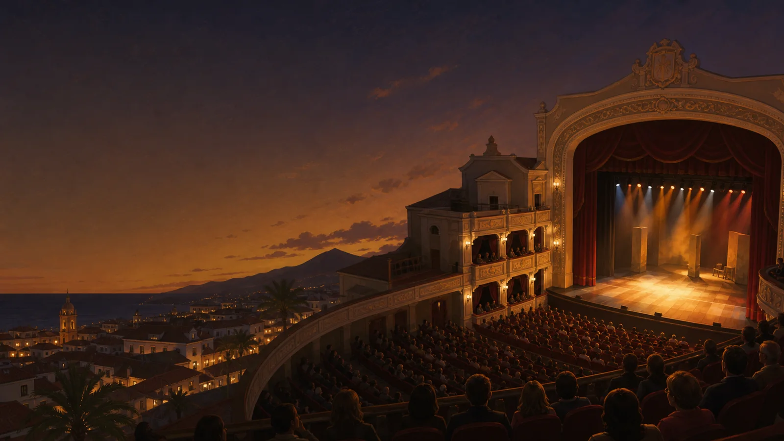 Illustrative PlayaGo event scene for Scandal Dinner Show; not exact staging or live conditions.