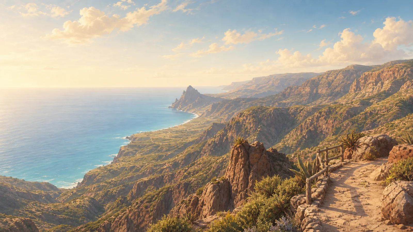 Illustrative PlayaGo experience scene for Isorana cliffs; not an exact route or safety condition image.