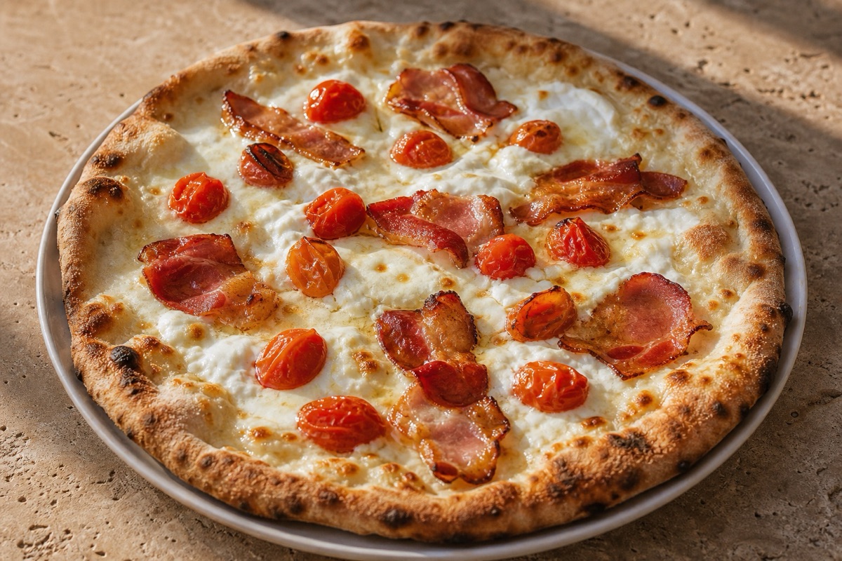 Pancetta and buffalo mozzarella pizza