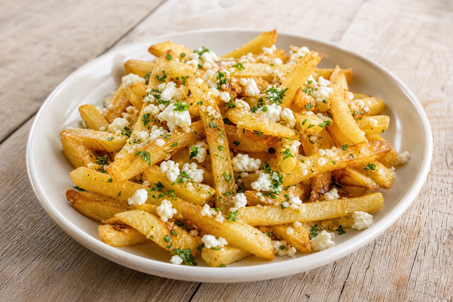 Garlic chips with feta cheese