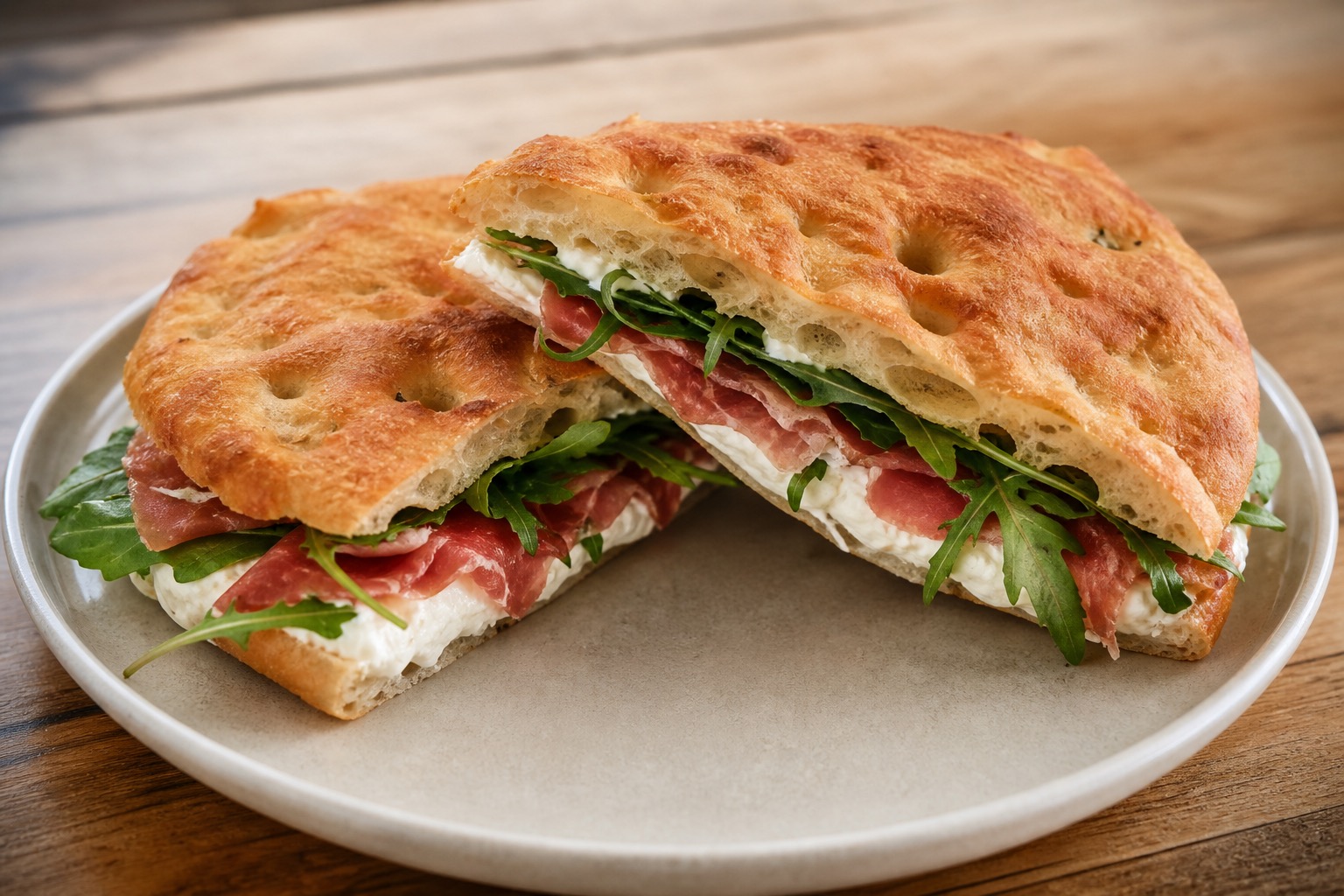 Cut Philadelphia focaccia showing the filling