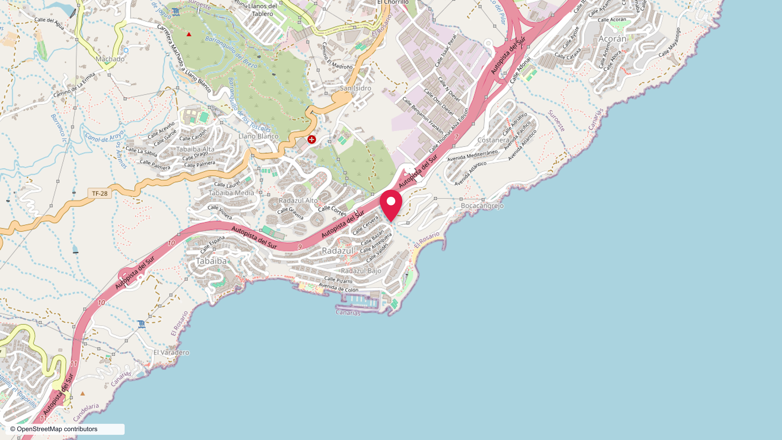 Map view of Playa de La Nea beside Radazul Bajo in El Rosario.