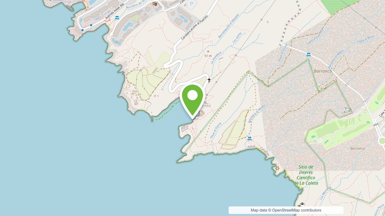 Map view centered on Playa del Puertito de Armeñime in Adeje.