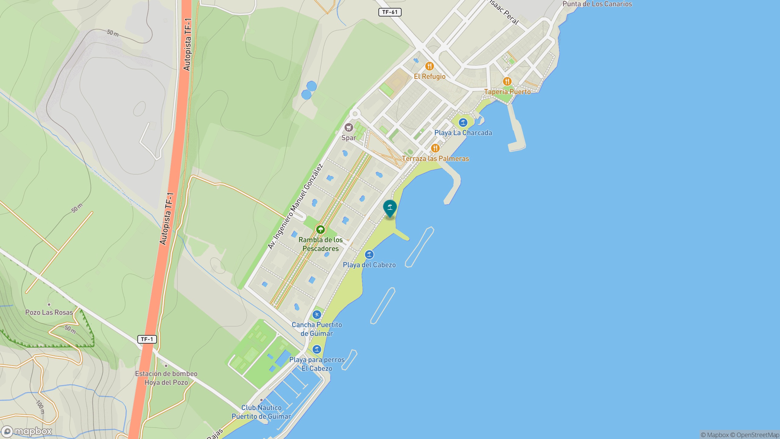 Map view of Playa del Puertito de Güímar and the Puertito waterfront.