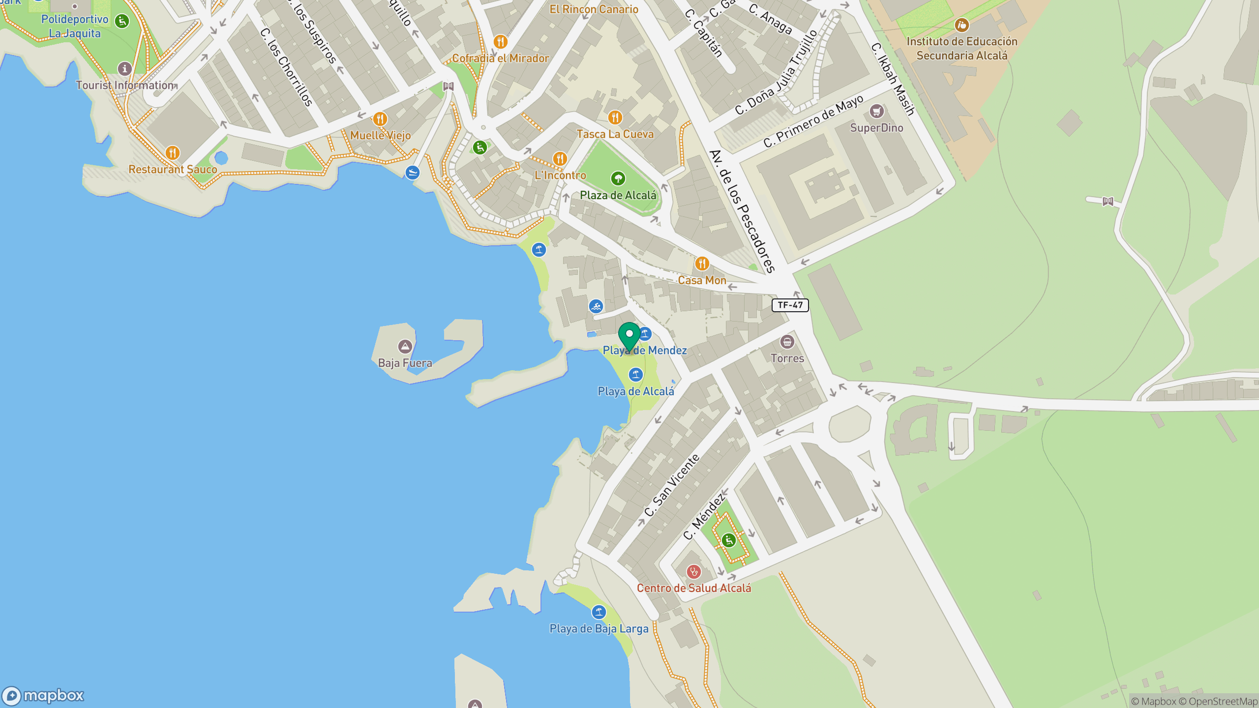 Map view of Playa Méndez beside Alcalá on the Guía de Isora coast.