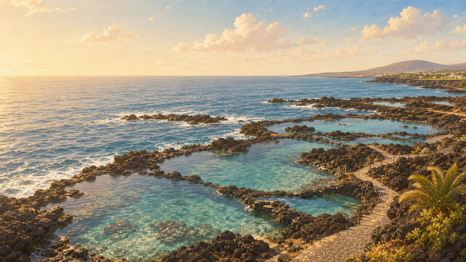 Illustrative PlayaGo scene representing Charco El Ingles; not an exact beach photo or live conditions.