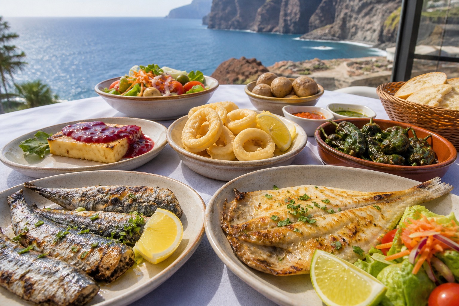 Canarian fish, calamari and tapas beside the Puerto de Santiago coast