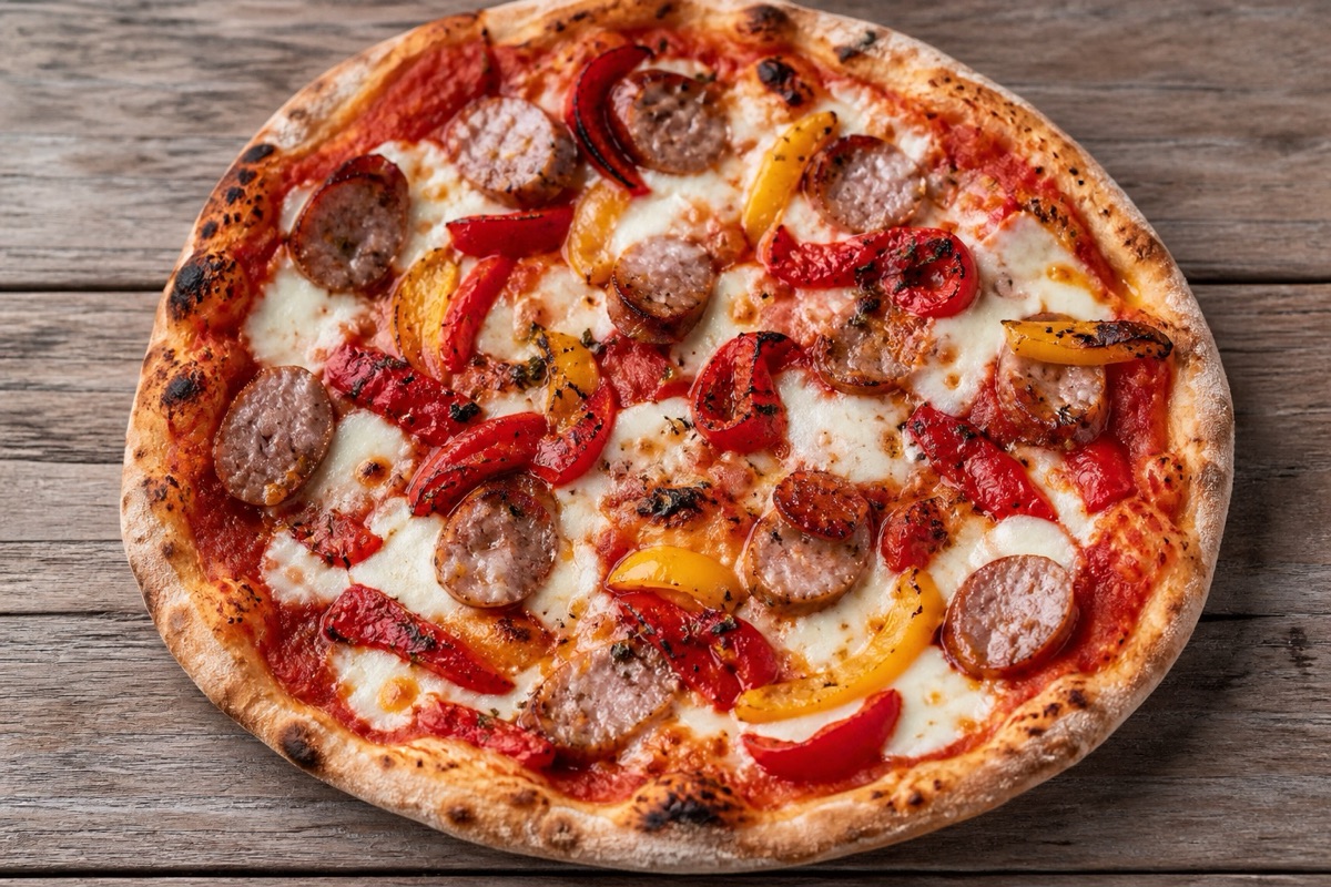 Sausage and peppers pizza