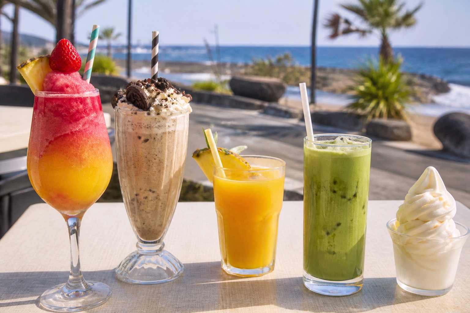 A colorful representative spread of Shakers drinks and soft serve