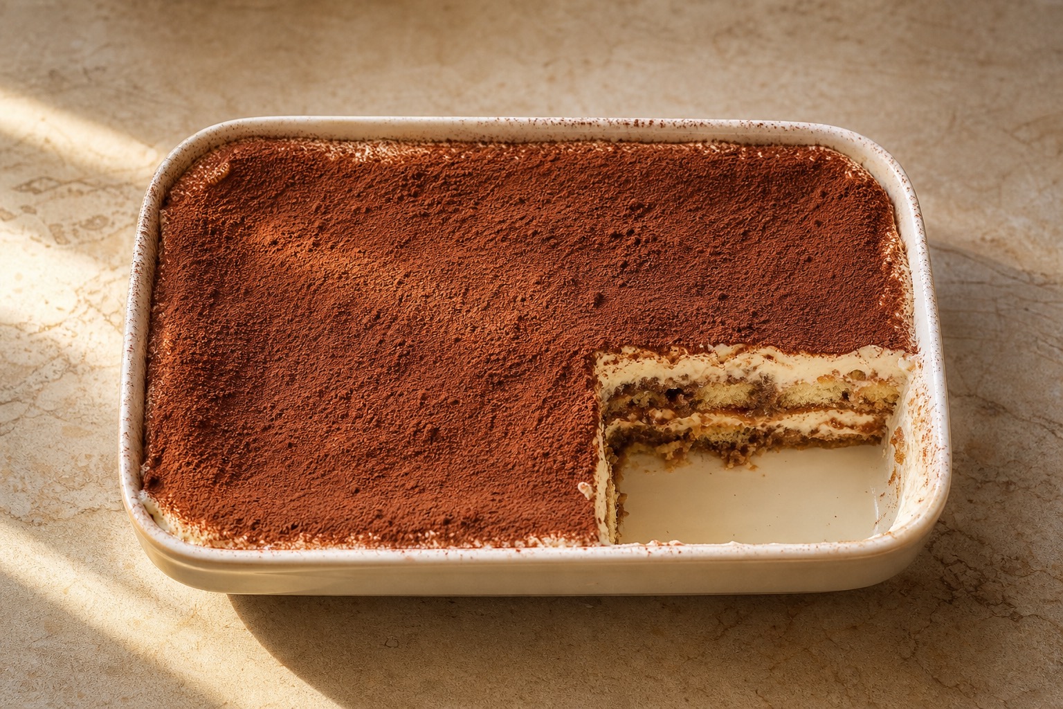 Tiramisù serving dish viewed from above