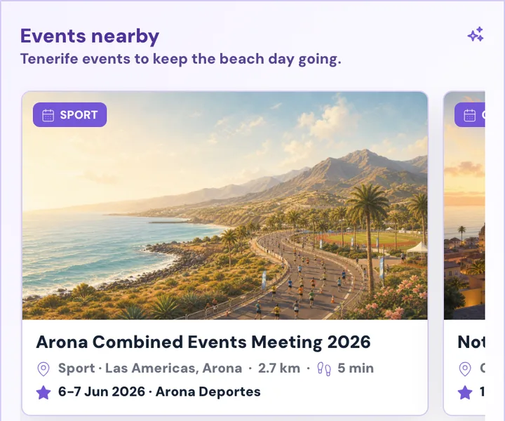 PlayaGo events nearby cards on a beach page.
