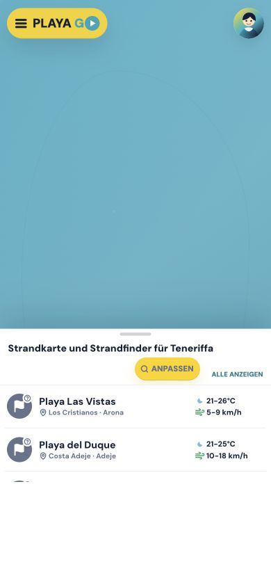 Mobile Ansicht der deutschen PlayaGo-Strandkarte mit Strandempfehlungen für Teneriffa.